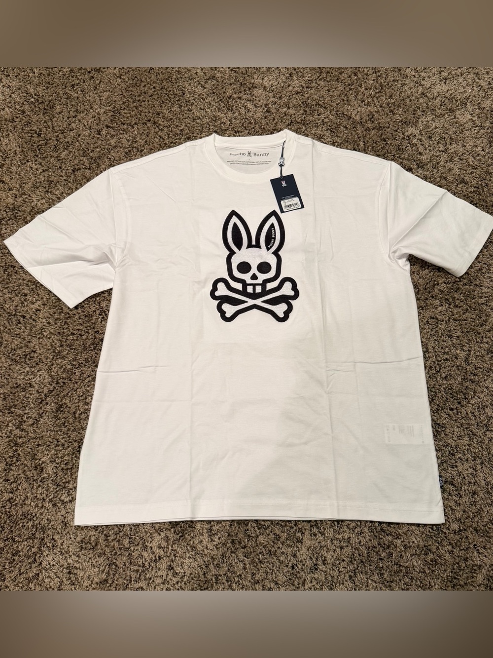 Psycho Bunny NWT White Tee with Black Skull-Bunny Graphic